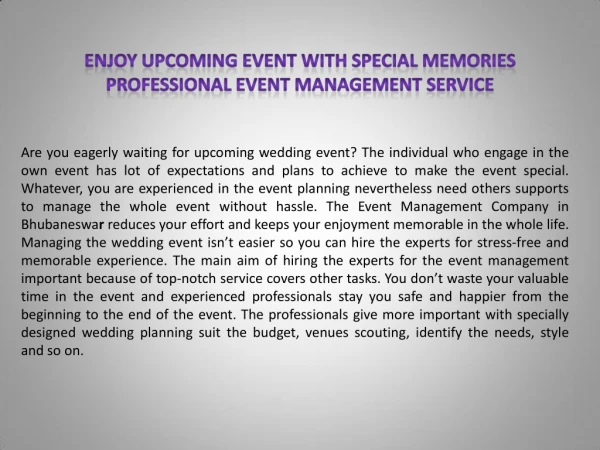 Enjoy Upcoming Event With Special Memories Professional Event Management Service