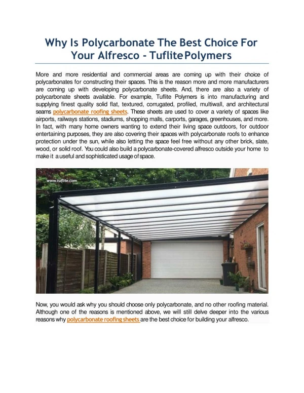 Why Is Polycarbonate The Best Choice For Your Alfresco - Tuflite Polymers