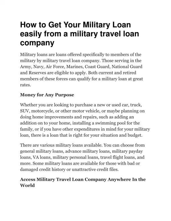 How to get your military loan easily from a military travel loan company