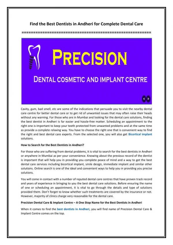 Find the Best Dentists in Andheri for Complete Dental Care