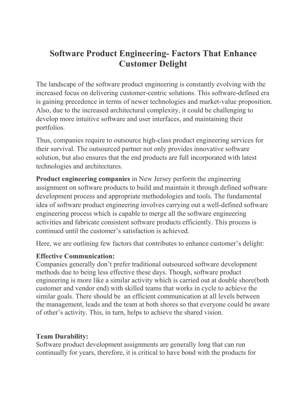 software product engineering factors that enhance