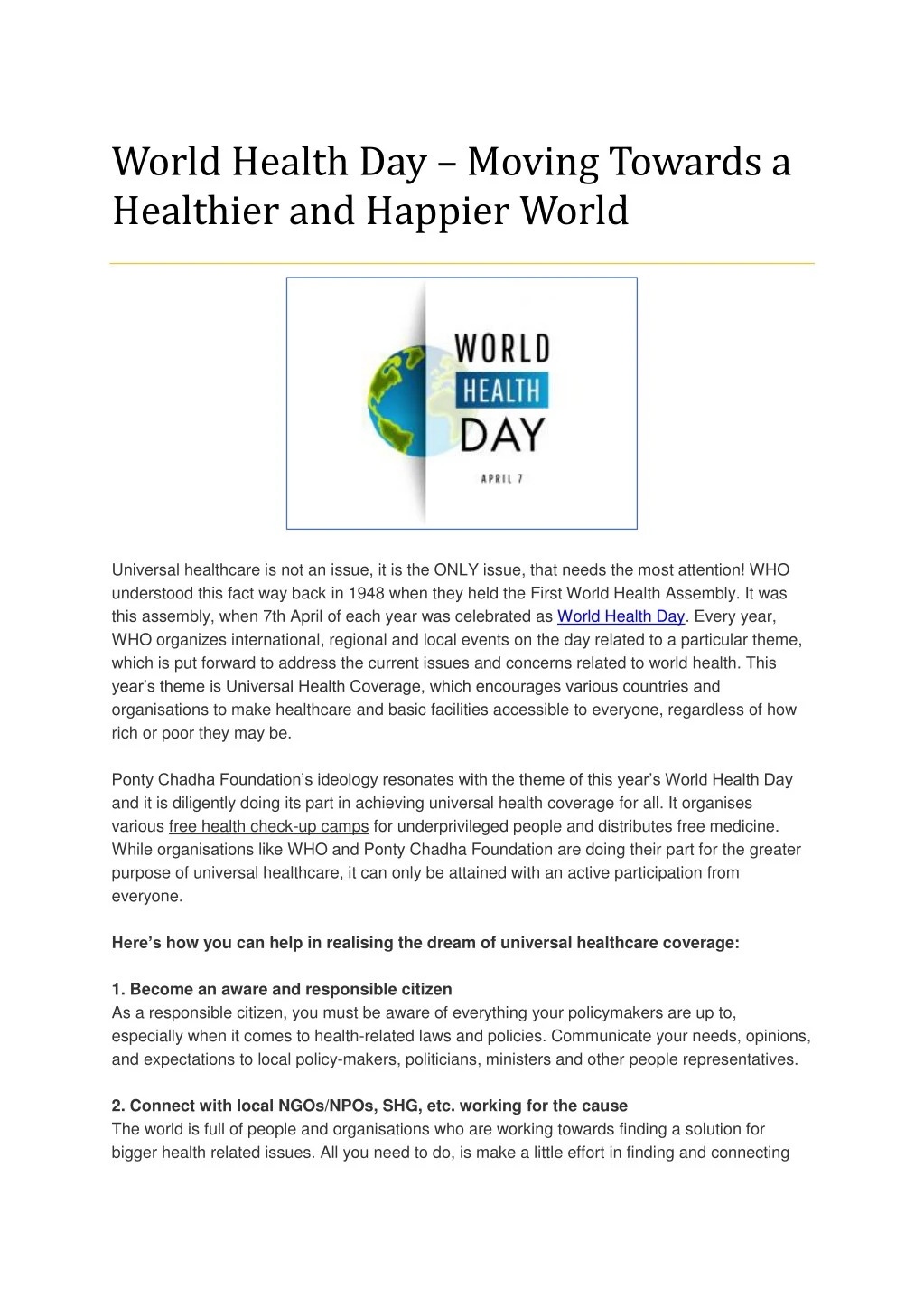 world health day moving towards a healthier