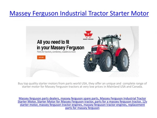Massey Ferguson Industrial Tractor Starter Motor