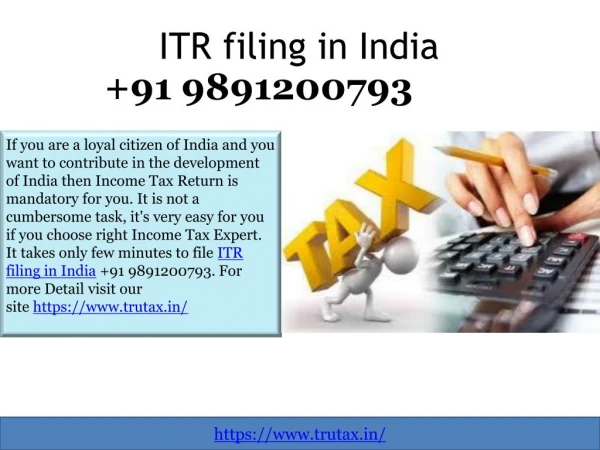 Choose Online income tax filing 91 9891200793 service to file ITR.