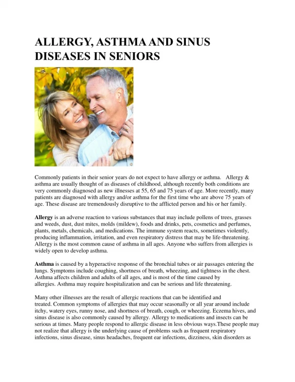 ALLERGY, ASTHMA AND SINUS DISEASES IN SENIORS