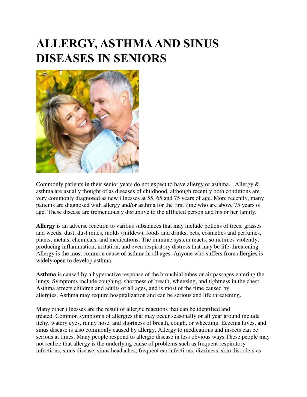 allergy asthma and sinus diseases in seniors