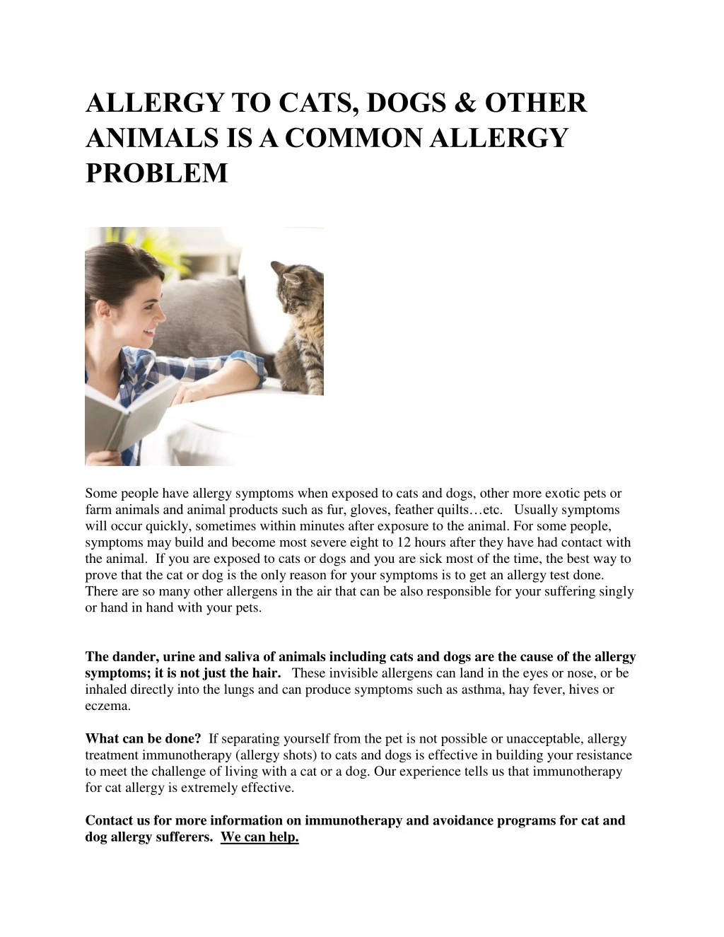 allergy to cats dogs other animals is a common