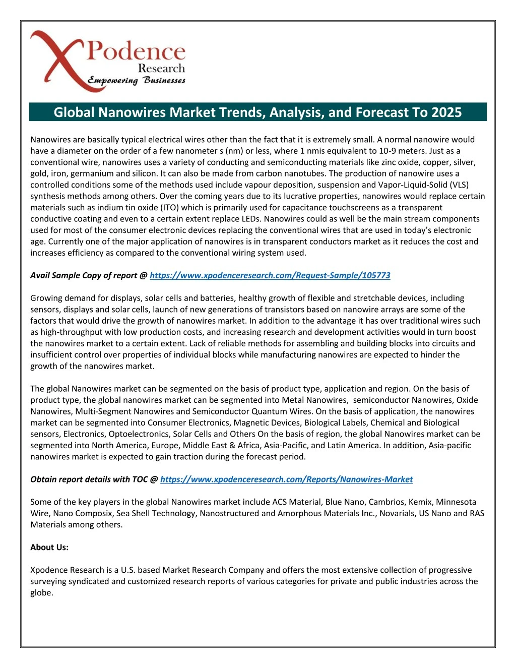 global nanowires market trends analysis