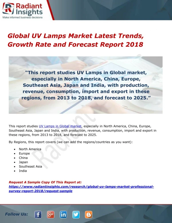 Global UV Lamps Market Latest Trends, Growth Rate and Forecast Report 2018