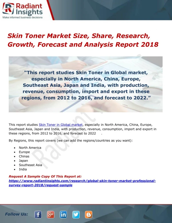 Skin Toner Market Size, Share, Research, Growth, Forecast and Analysis Report 2018