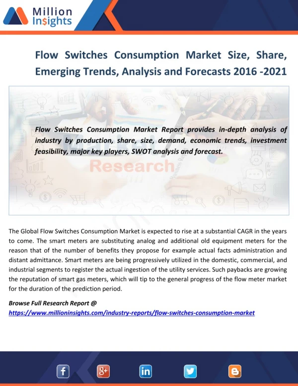 Flow Switches Consumption Market Share, Emerging Trends and Forecasts 2016 -2021