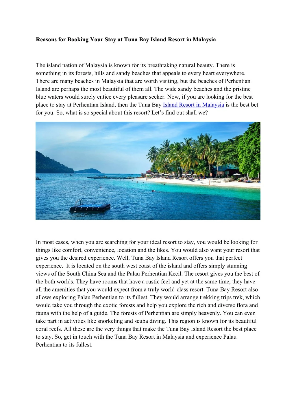 reasons for booking your stay at tuna bay island
