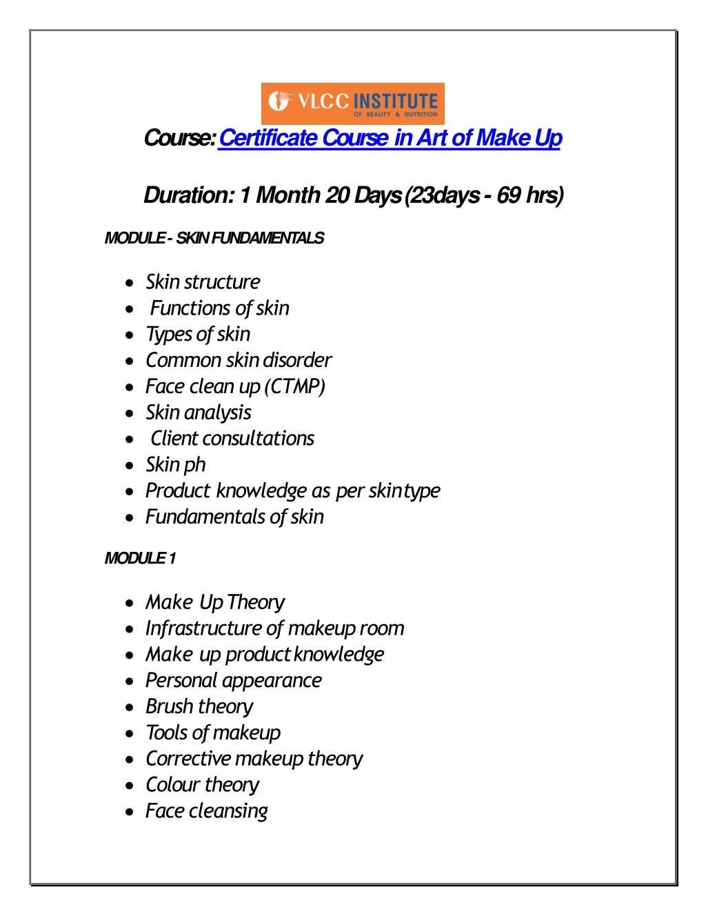 course certificate course in art of make