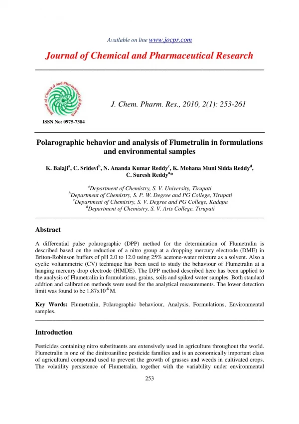 Polarographic behavior and analysis of Flumetralin in formulations and environmental samples