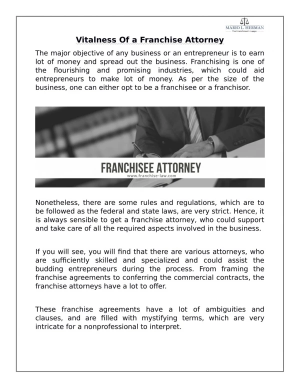 Vitalness Of a Franchise Attorney