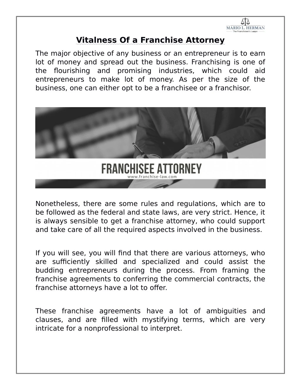 vitalness of a franchise attorney