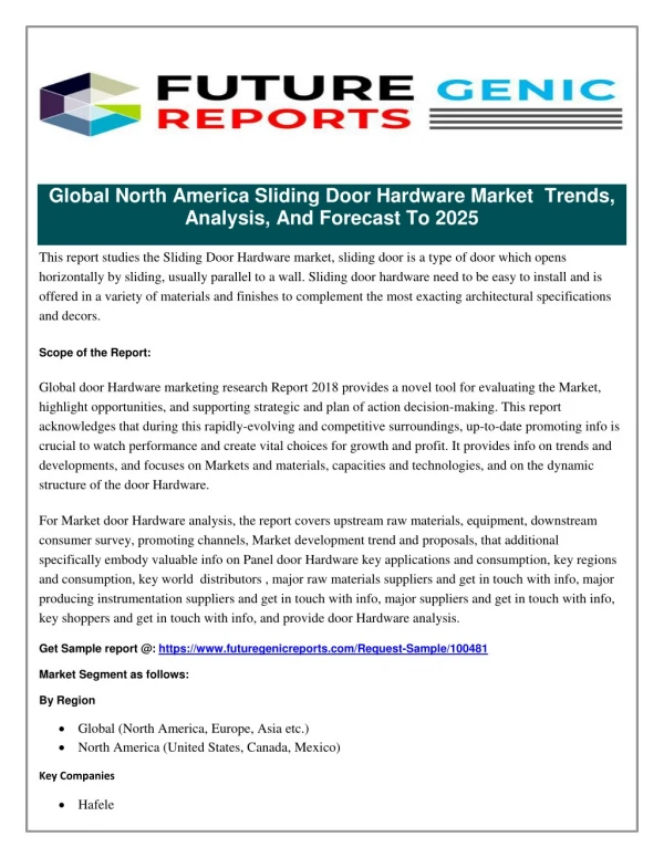 Sliding Door Hardware Market 2018 | Manufacturers, Countries, Type and Application, Global Forecast to 2022