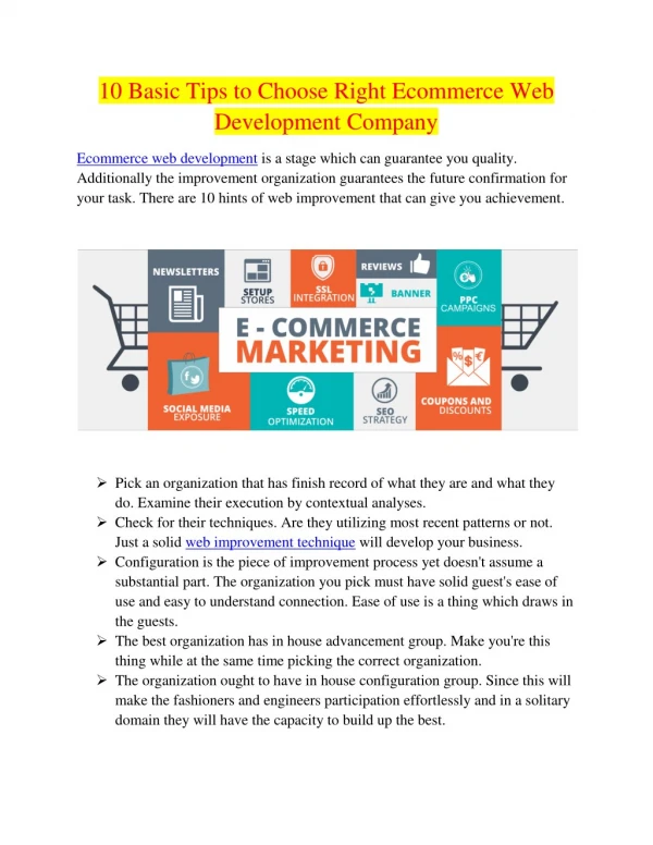 10 Basic Tips to Choose Right Ecommerce Web Development Company