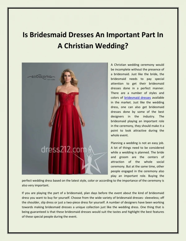 Is Bridesmaid Dresses An Important Part In A Christian Wedding?