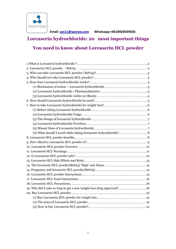 Lorcaserin hydrochloride: 20 most important things You need to know about Lorcaserin HCL powder