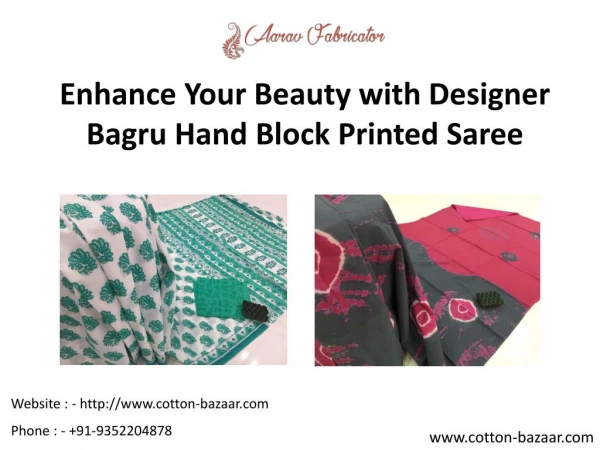 Enhance Your Beauty with Designer Bagru Hand Block Printed Saree