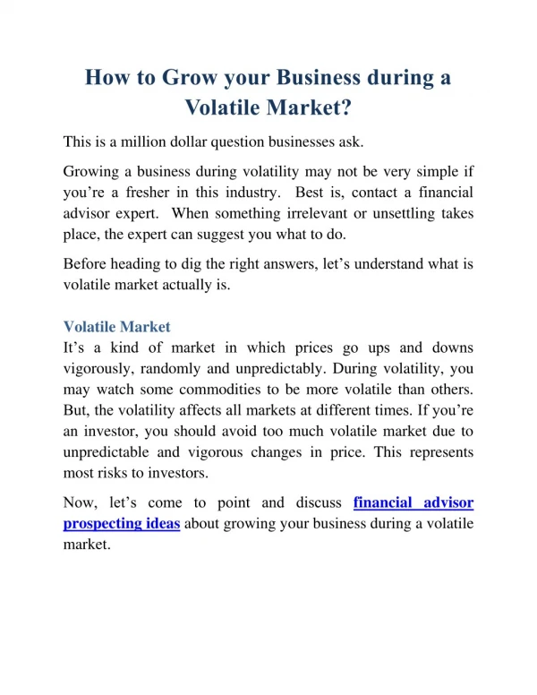 How to Grow your Business during a Volatile Market?