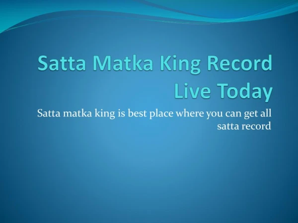 Satta Matka King Today Results 2018