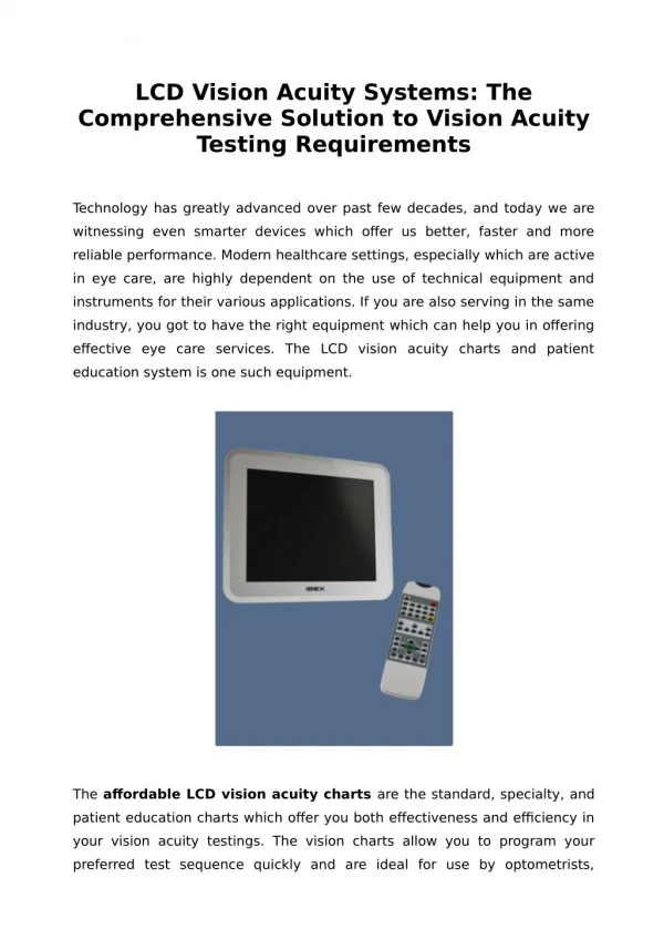 LCD Vision Acuity Systems: The Comprehensive Solution to Vision Acuity Testing Requirements
