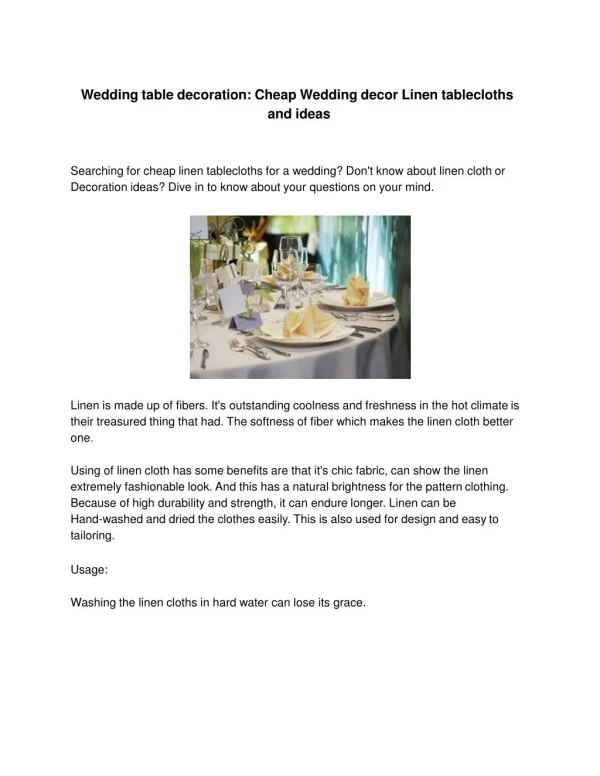Wedding table decoration: Cheap Wedding decor Linen tablecloths and ideas