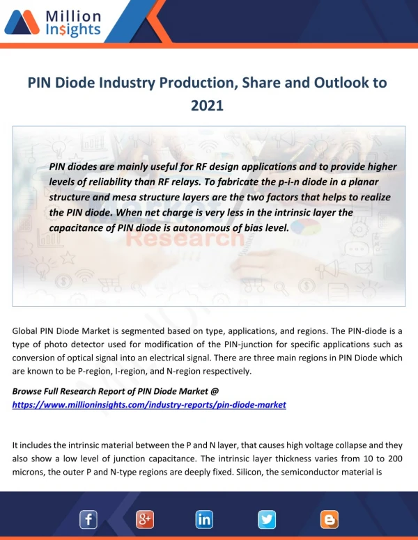 Pin diode market revenue value sales and trends from 2016-2021