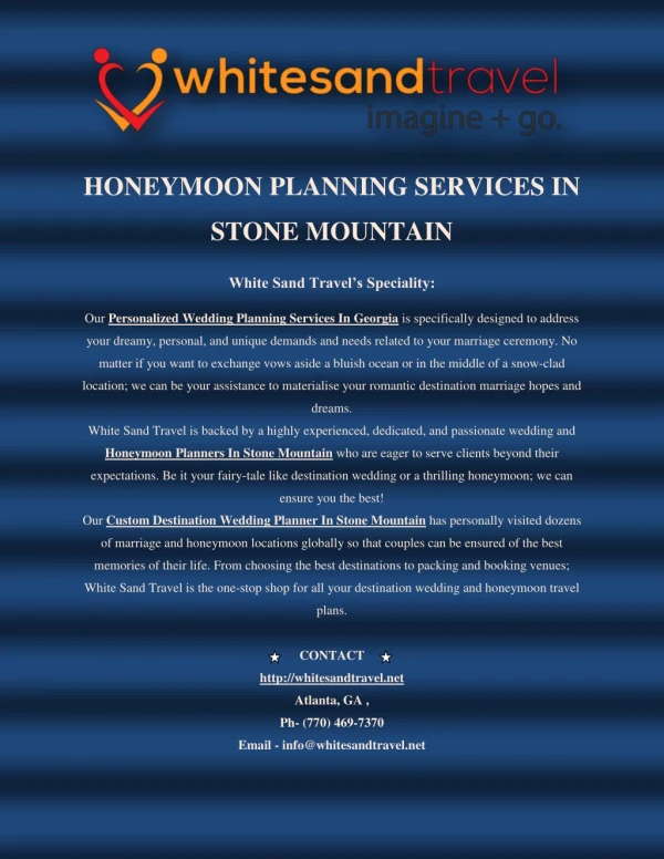 Honeymoon planning services in Stone Mountain