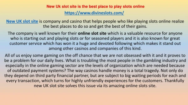 New Uk slot site is the best place to play slots online