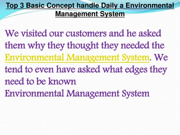 Top 3 Basic Concept handle Daily a Environmental Management System