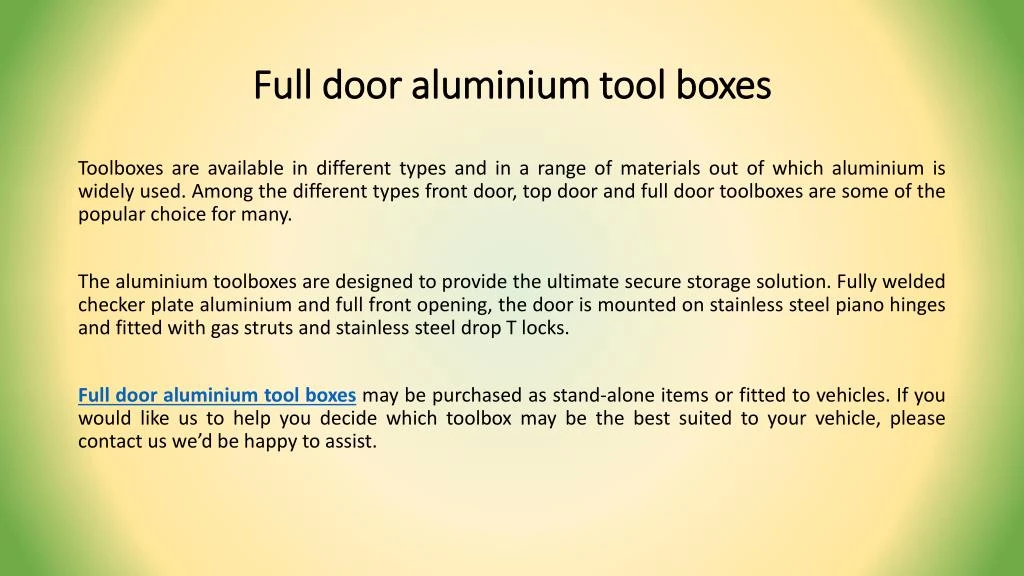 full door aluminium tool boxes