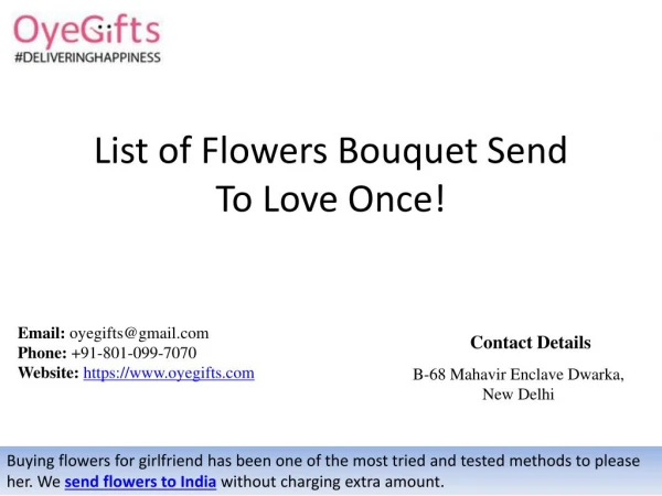 List of Flowers Bouquet Send To Love Once