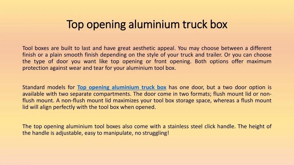 top opening aluminium truck box