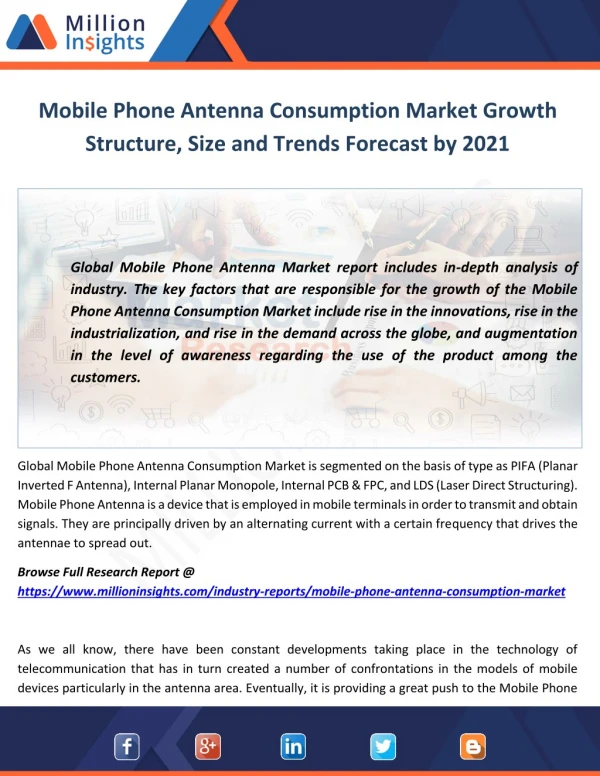 Mobile Phone Antenna Consumption Market Growth Structure, Size and Trends Forecast by 2021