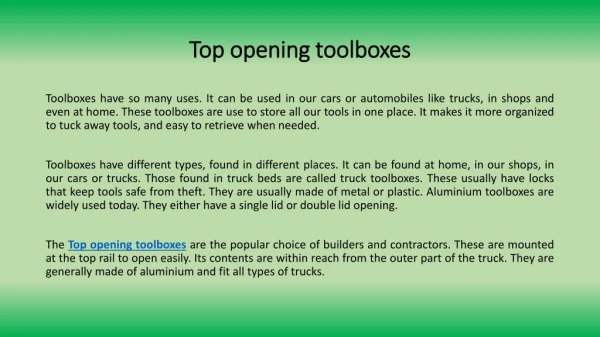 Top Opening Toolboxes: A Popular Choice Among Different Types of Toolboxes