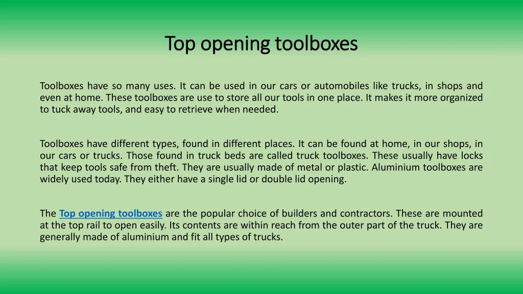 top opening toolboxes