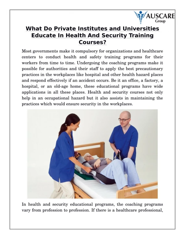 What Do Private Institutes and Universities Educate In Health And Security Training Courses?