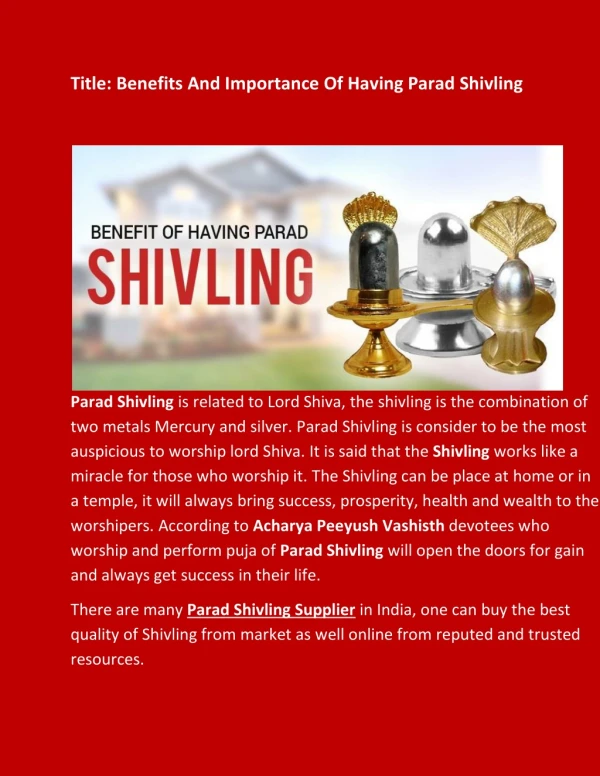 Benefits And Importance Of Having Parad Shivling