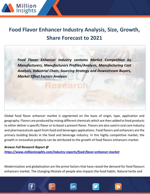 Food flavor enhancer industry shares prize applications business strategy forecast 2021