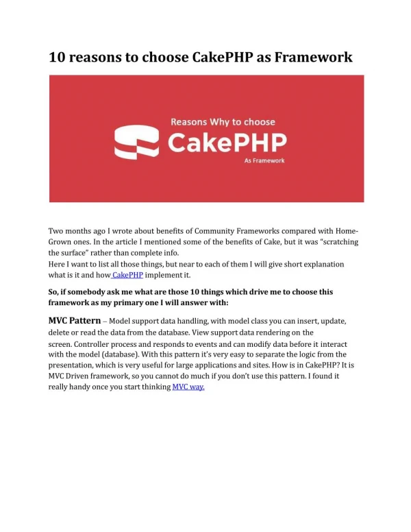 10 reasons to choose CakePHP as Framework