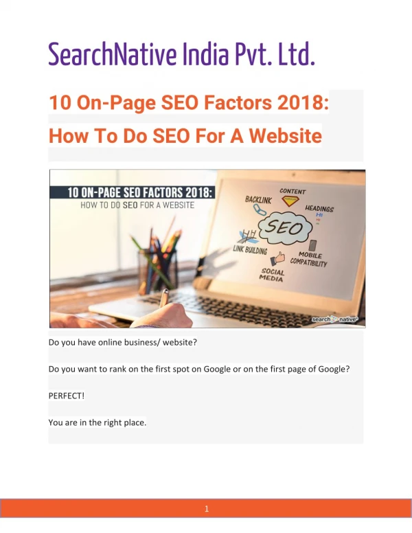 10 On-Page SEO Factors 2018: How To Do SEO For A Website