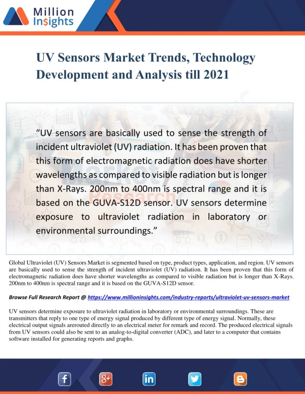 UV Sensors Market Trends, Technology Development and Analysis till 2021