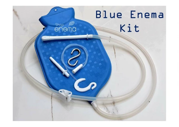 2 Quart Complete Rubber Enema Bag Kit Blue