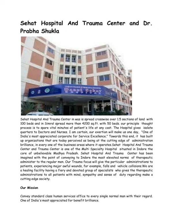 Sehat Hospital And Trauma Center and Dr. Prabha Shukla