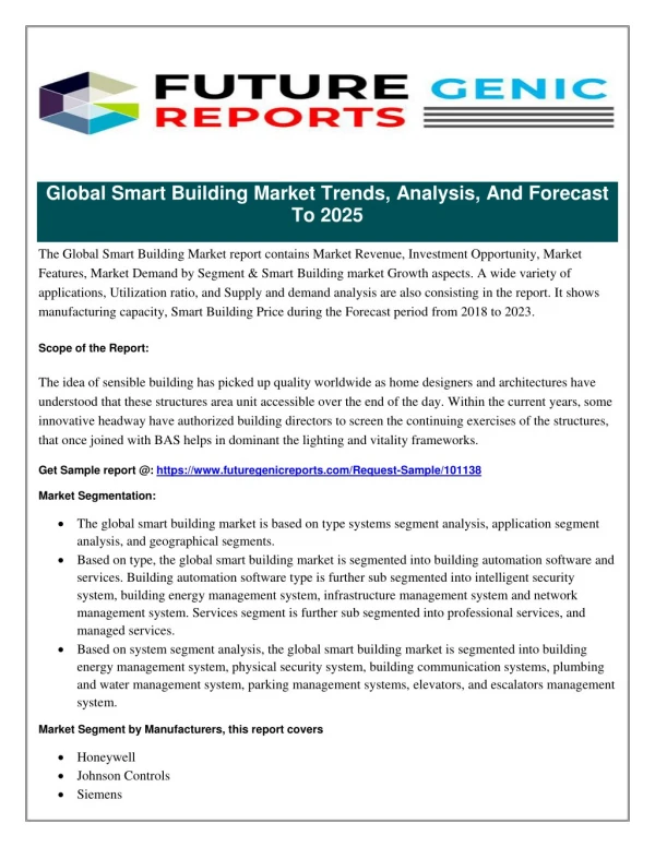 Smart Building Market Prospective Report: International Opportunities and Trends, Manufacturers Growth Forecast 2023