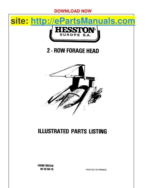 Hesston 2 Row Forage Head Parts Manual for Tractors