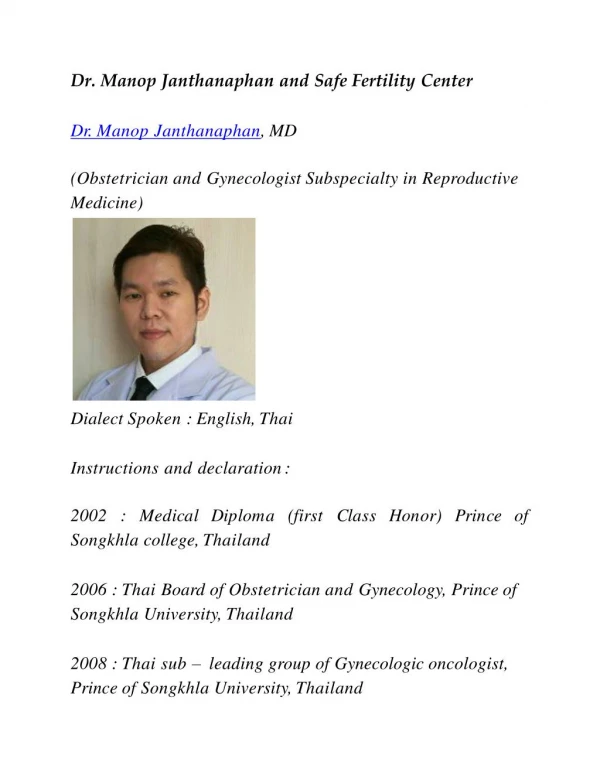 Dr. Manop Janthanaphan and Safe Fertility Center